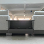 Modern Minimalist L-Shaped Modular Sofa with Integrated Side Table & Suspended Metal Base